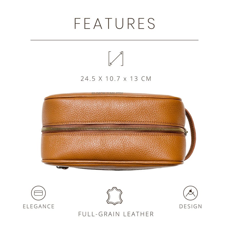 Maruse Italian Leather Toiletry Travel Bag with 2 Zippered Closures for Men and Women, Handmade in Italy, Brown - Image 2